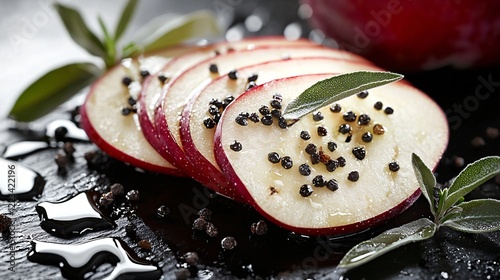 Fototapeta Naklejka Na Ścianę i Meble -  Sliced red apple with peppercorns, culinary