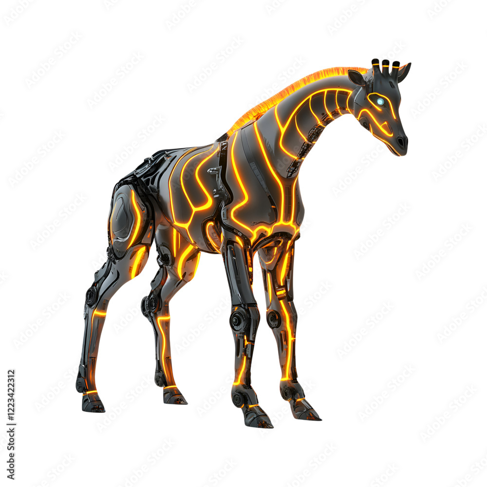 Robotic Giraffe with Glowing Stripes Isolated on Transparent Background Robotic Giraffe with Glowing Stripes Isolated on Transparent Background