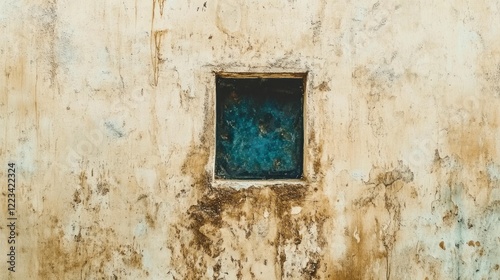 Weathered Wall With Small Teal Window