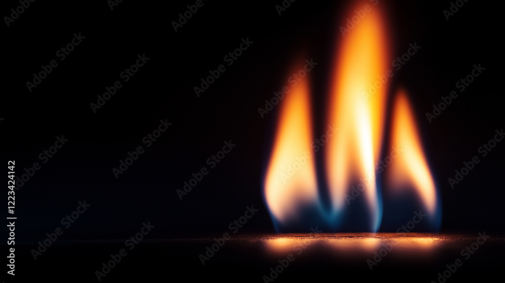 Naklejka premium slow-motion close-up of flames flickering and dancing against a pitch-black background, emphasizing the power and beauty of the fire as it burns. The flamesâ intricate details and