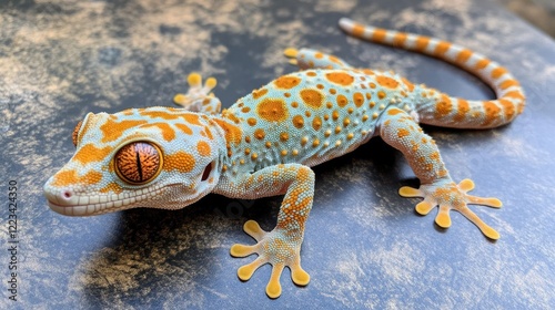 Colorful tokay gecko with vibrant orange spots and blue skin