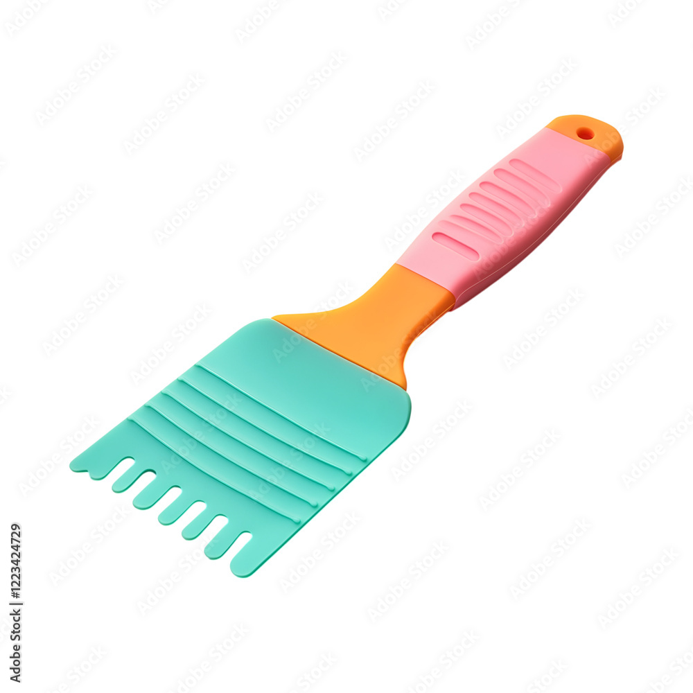 Sleek Silicone Baking Scraper in Pink and Blue with Green Handle Isolated on Transparent Background