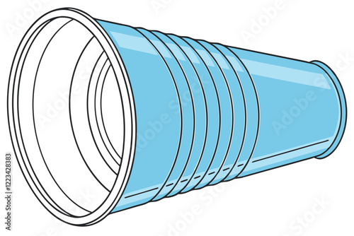 Blue plastic cup, transparent, disposable, ridged texture, cylindrical shape, wide rim, vibrant color, isolated on white background, product photography, clean lines, simple design, everyday object,