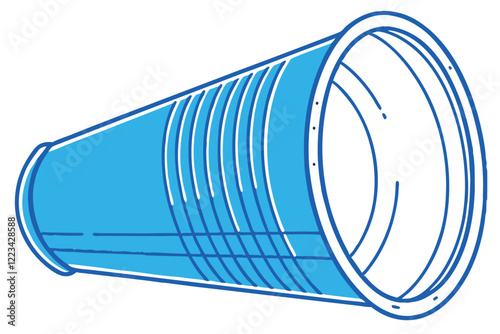 Blue plastic cup, transparent, disposable, ridged texture, cylindrical shape, wide rim, vibrant color, isolated on white background, product photography, clean lines, simple design, everyday object,
