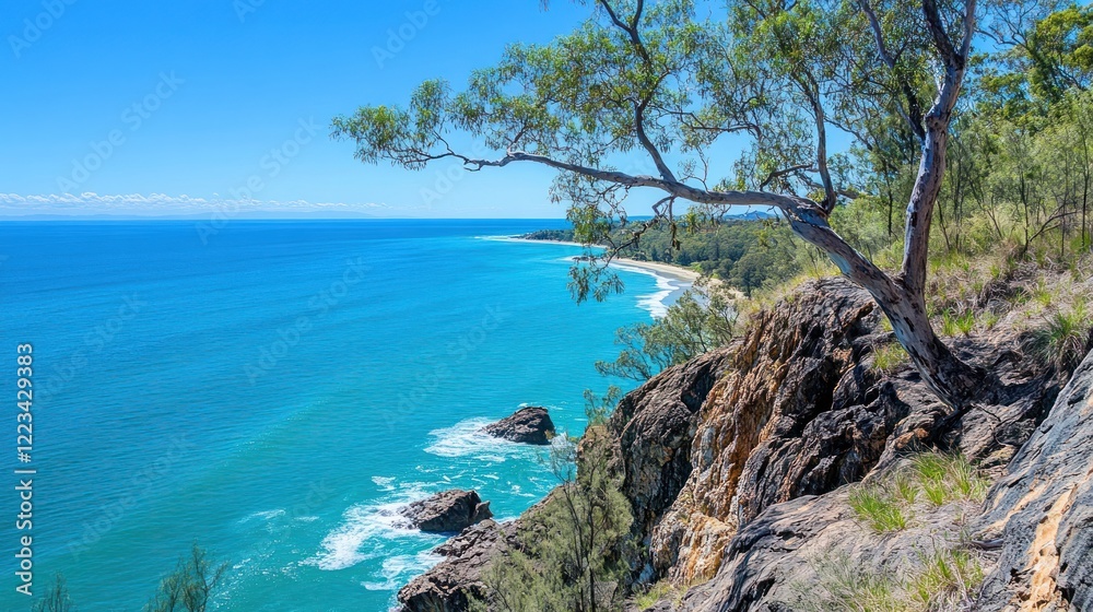 Coastal Cliffs Overlooking Turquoise Ocean And Sandy Beach Coastal Cliffs Overlooking Turquoise Ocean And Sandy Beach