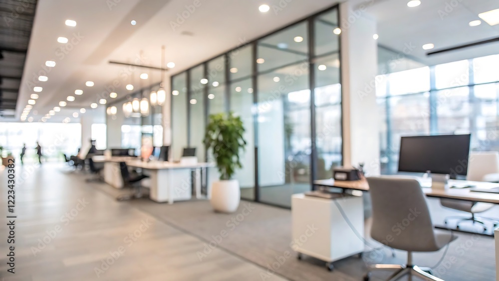 Office Interior Room with Defocused Effect for Business Backdrop