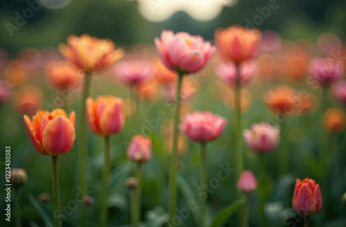 A sunny flower field with free space for your product, packaging, perfume, сosmetics