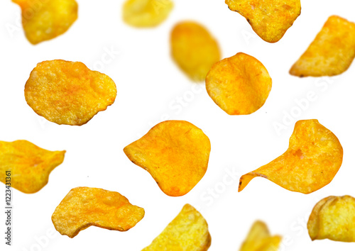 Flying isolated chips crunchy snack set 