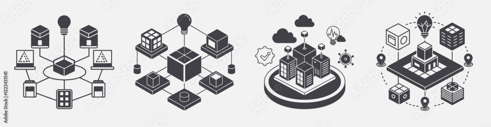 Obraz premium set platform business model design visual components, Crowdsourcing Big Artificial intelligence data Analytics