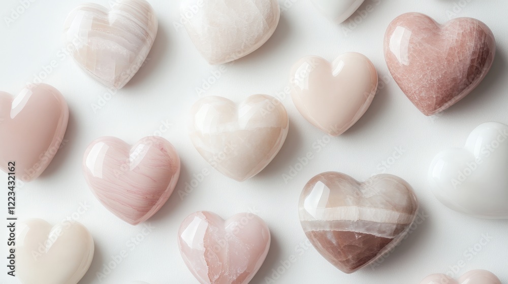 Lovely Pastel Heart Shaped Stones Arranged On White Background Lovely Pastel Heart Shaped Stones Arranged On White Background