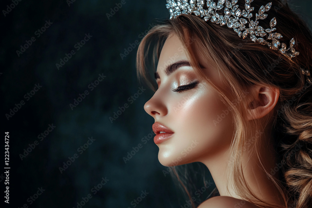 Fototapeta premium AI generated photo of beautiful gorgeous lady in crown on luxury beauty contest