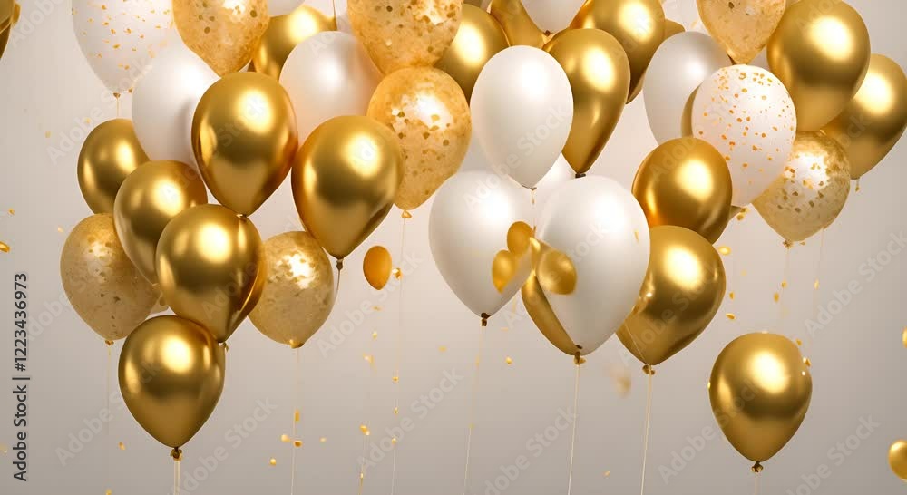Happy birthday celebration party banner with golden and white balloons seamless looping overlay virtual video animation background 4K