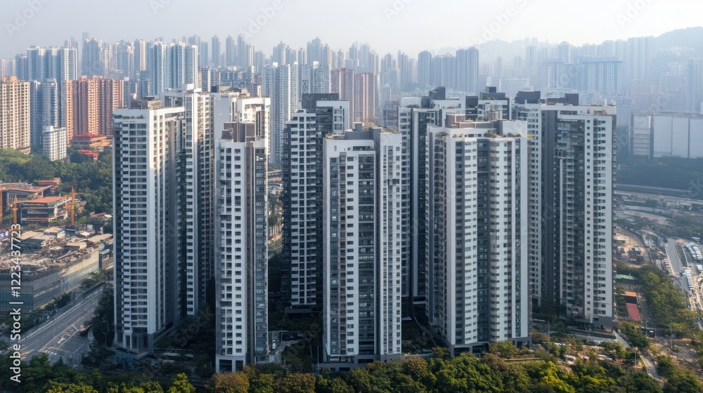 Obraz premium Modern high rise residential buildings densely populate a city skyline