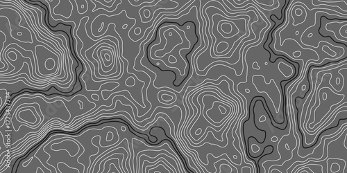 The white on grey contours vector topography stylized height of the lines. The concept of a conditional geography scheme and the terrain path. Ultra wide. Map vector terrain Illustration. 