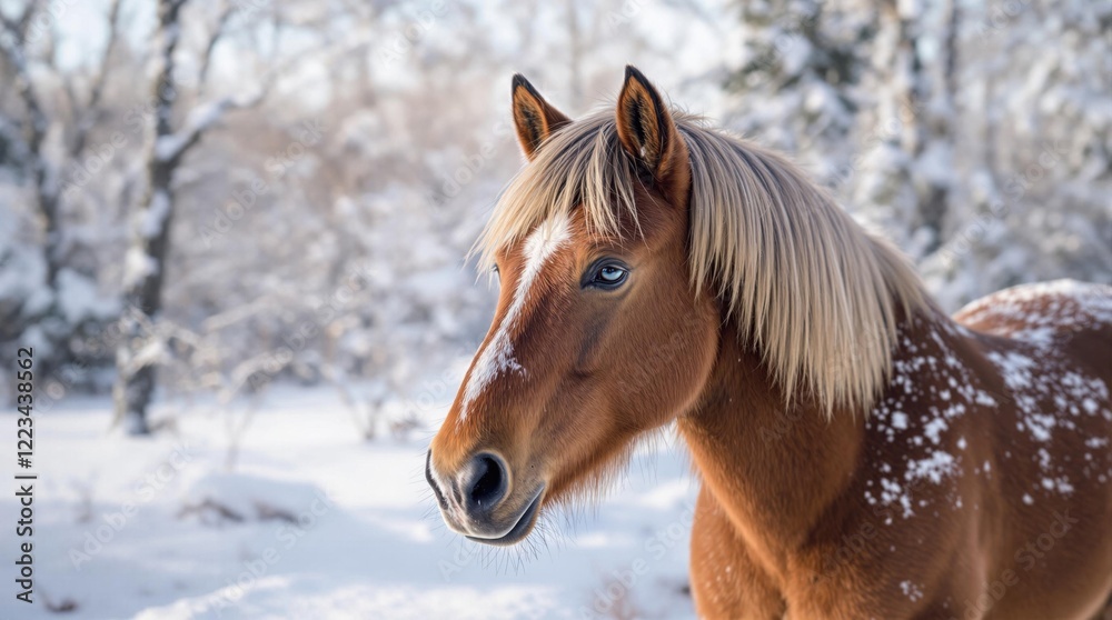 Beautiful Chestnut Horse Standing in a Snowy Winter Forest Beautiful Chestnut Horse Standing in a Snowy Winter Forest