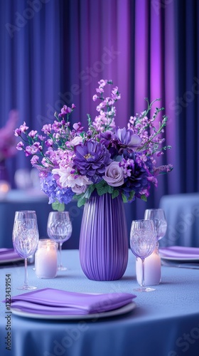 Elegant table settings for exclusive events luxurious atmosphere modern venue captured from afar photo