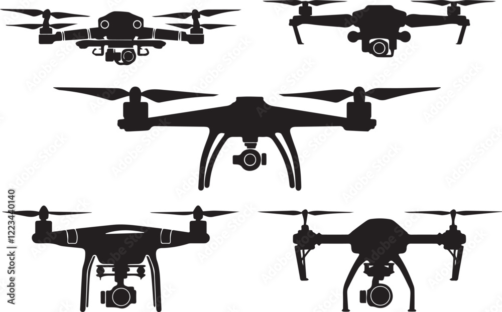 Naklejka premium Set FPV Drone. Hand drawn vector illustration 