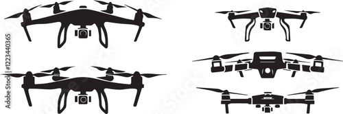 Set FPV Drone. Hand drawn vector illustration	