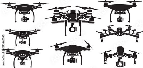 Set FPV Drone. Hand drawn vector illustration	
