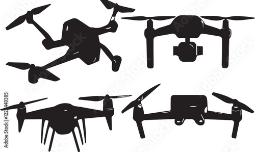 Set FPV Drone. Hand drawn vector illustration	