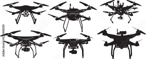 Set FPV Drone. Hand drawn vector illustration	