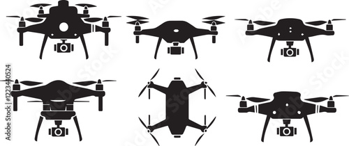 Set FPV Drone. Hand drawn vector illustration	