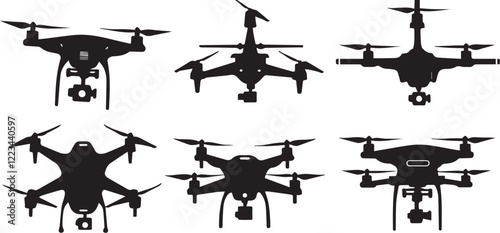 Set FPV Drone. Hand drawn vector illustration	