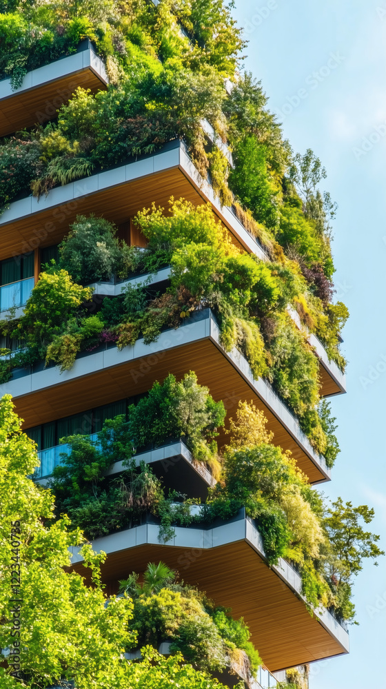 Edificio moderno con balcones llenos de plantas y diseño sostenible Edificio moderno con balcones llenos de plantas y diseño sostenible