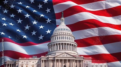 Wallpaper Mural United States Capitol Building with Flowing American Flag Backdrop Torontodigital.ca