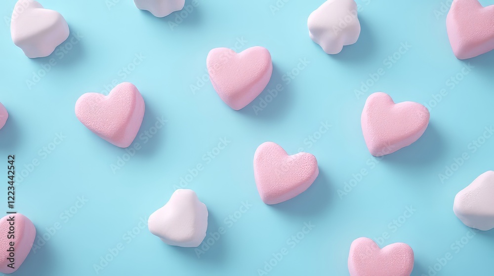 Pastel hearts and clouds on blue Pastel hearts and clouds on blue