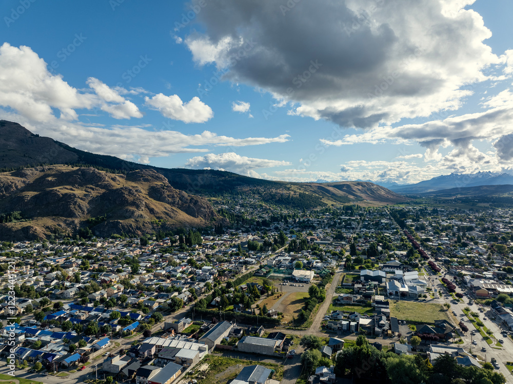 Aerial view of residential area of Esquel village located in Chubut, Patagonia Argentina Aerial view of residential area of Esquel village located in Chubut, Patagonia Argentina