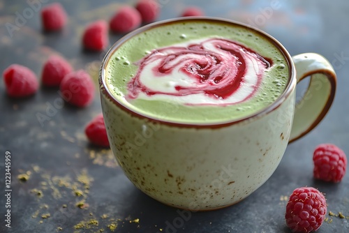 Wallpaper Mural A rich, creamy white chocolate raspberry matcha latte with a delicate swirl of raspberry sauce, served in a ceramic mug. Torontodigital.ca