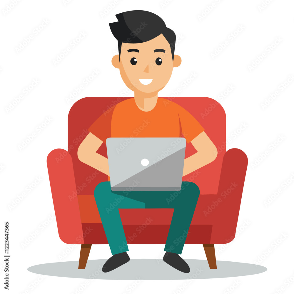 Cartoon Man with Laptop Sitting in Sofa Chair ? Vector Illustration, Clipart, and Line Art Design.eps Cartoon Man with Laptop Sitting in Sofa Chair ? Vector Illustration, Clipart, and Line Art Design.eps