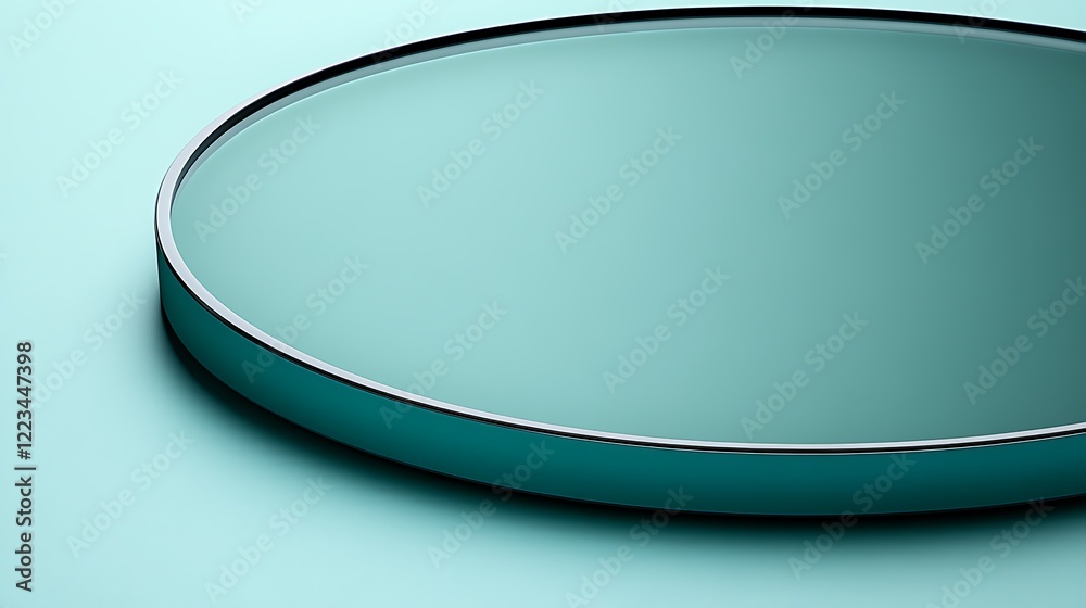 Teal Circular Platform with Silver Rim Displaying Minimalist Design Teal Circular Platform with Silver Rim Displaying Minimalist Design