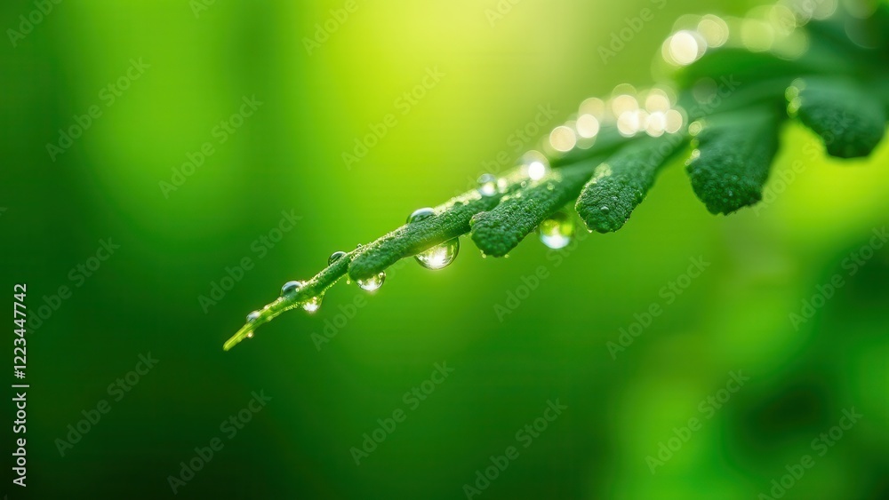 Macro photography of dewdrops on a green fern leaf Macro photography of dewdrops on a green fern leaf