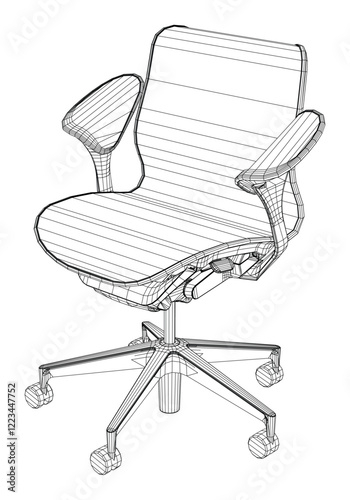 Adjustable Rolling Chair, Office chair editable vector illustration on white background. chair Line art, clip art. swivel chair, Hand-drawn design elements.