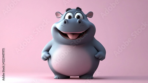 Adorable 3D Rendered Hippopotamus: A Joyful Cartoon Character