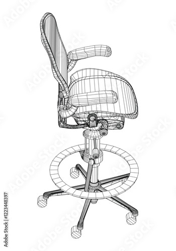 Adjustable Rolling Chair, Office chair editable vector illustration on white background. chair Line art, clip art. swivel chair, Hand-drawn design elements.
