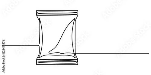 plastic packaging bag continuous one line drawing, Plastic bag one line continuous drawing. Waste bag continuous one line illustration. Vector minimalist linear illustration, plastic and paper package