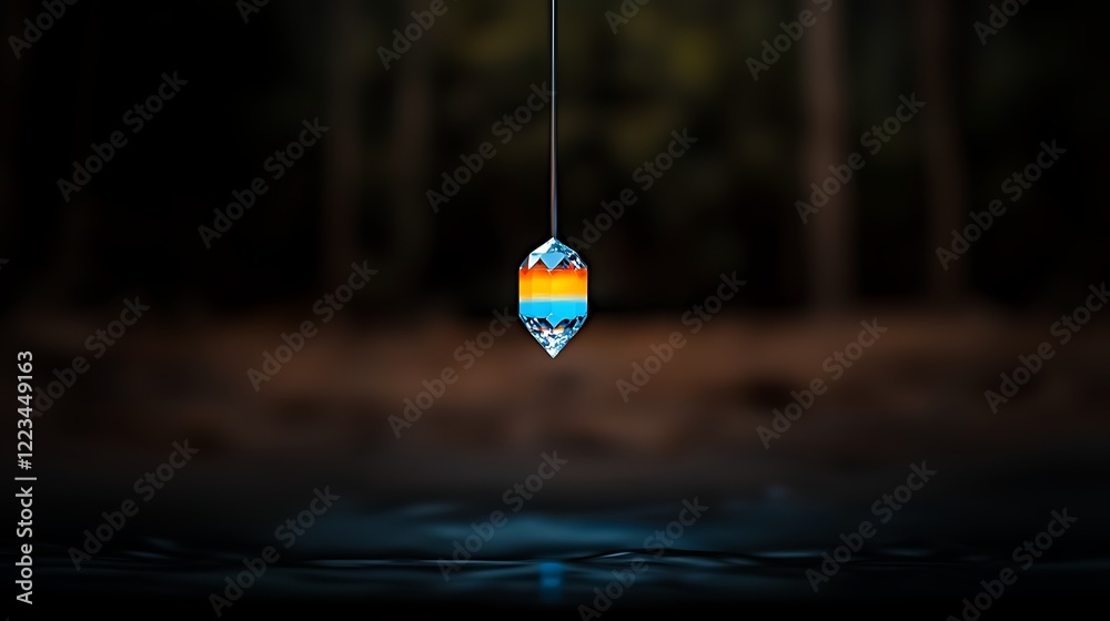 Obraz premium Crystal pendulum, forest reflection, water, tranquility, meditation