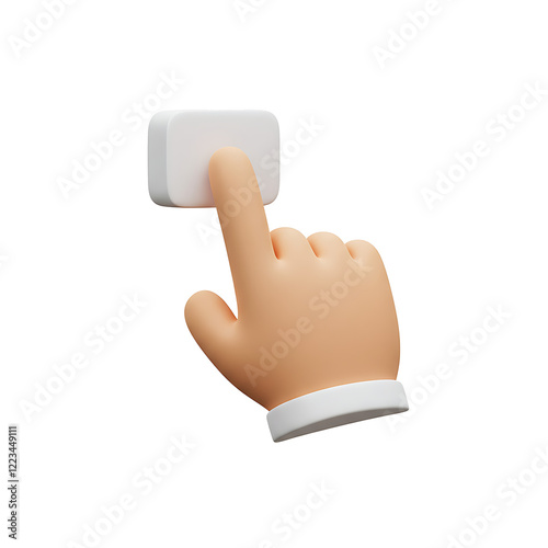 Cartoon 3d hand pointing at touch screen or pushing the button, business hand pointing index finger 3d rendering
