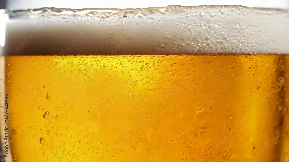 Beer glass with a frothy head illuminated by soft light, highlighting the smooth texture and appealing foam. Beer glass with a frothy head illuminated by soft light, highlighting the smooth texture and appealing foam.