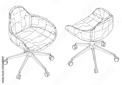 Adjustable Rolling Chair, Office chair editable vector illustration on white background. chair Line art, clip art. swivel chair, Hand-drawn design elements.