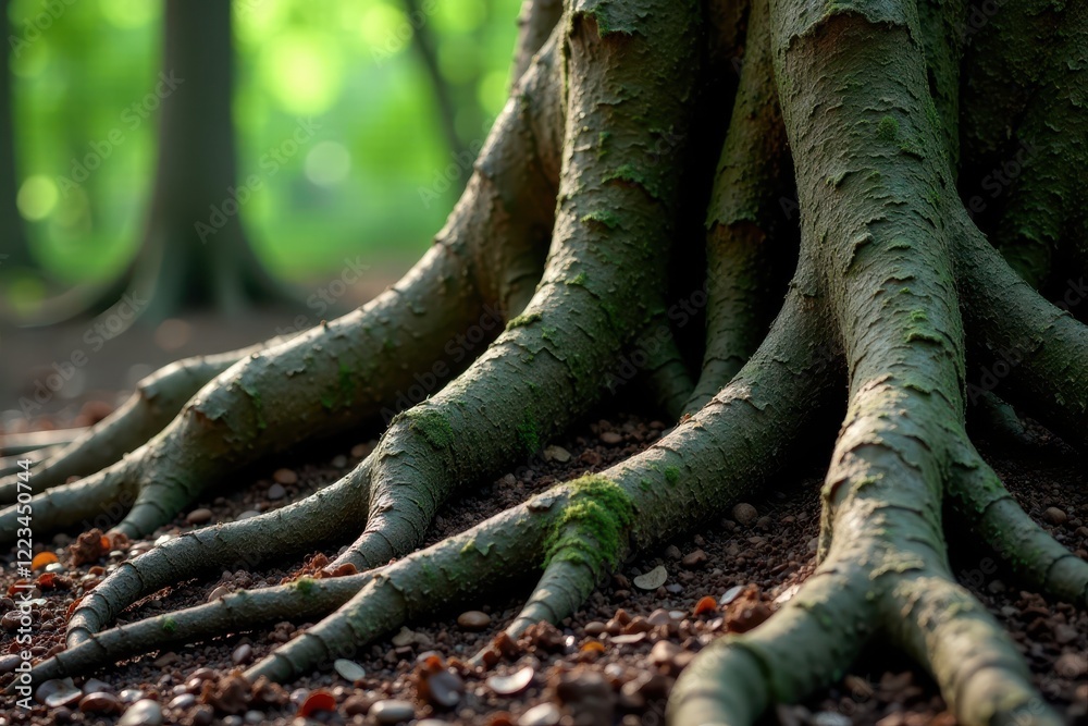 Thick, interwoven tree roots, showing surface texture , design, wood Thick, interwoven tree roots, showing surface texture , design, wood