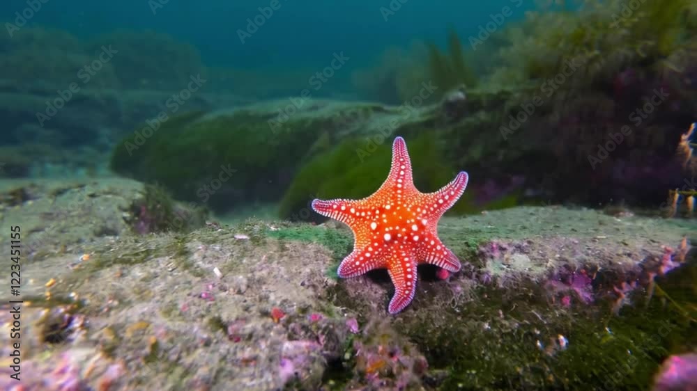 Starfish sticking to a rock in the Pacific ocean depths. Starfish sticking to a rock in the Pacific ocean depths.