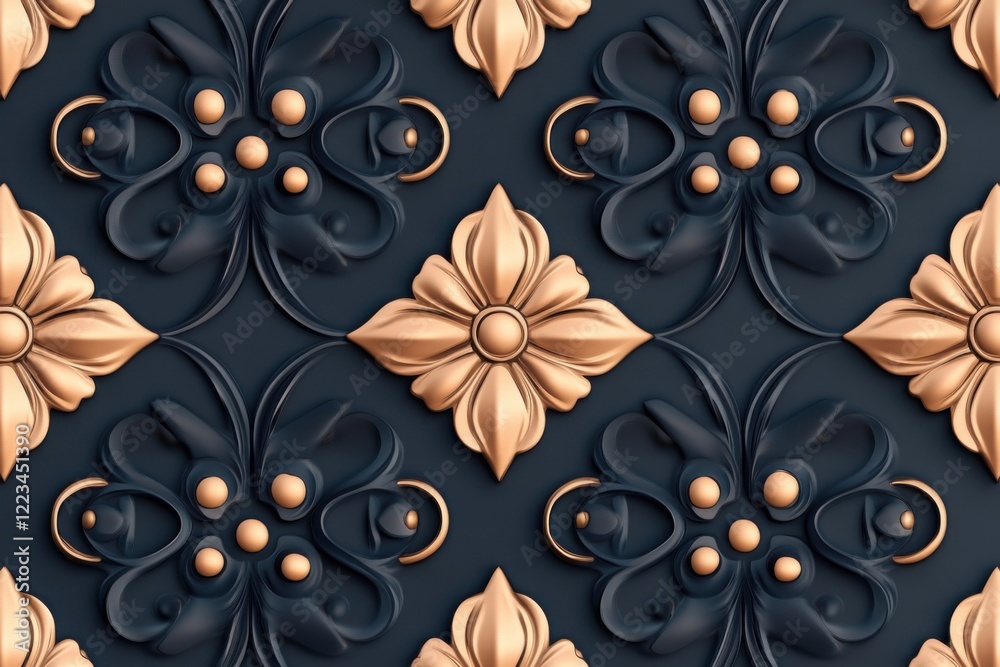 Intricate rose gold damask wallpaper design with luxury vintage aesthetic over matte black background Intricate rose gold damask wallpaper design with luxury vintage aesthetic over matte black background