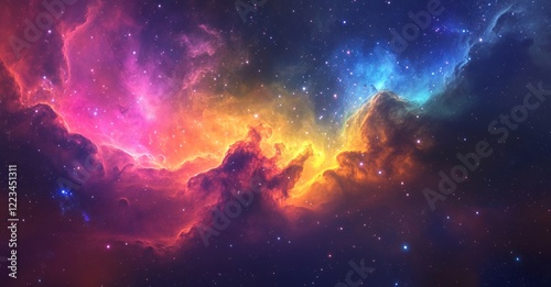 Cosmic Nebula: Vibrant Hues and Celestial Glow in a Dreamlike Space