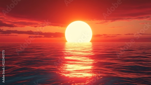 Fiery Sunset Ocean: A Dramatic Red Seascape Painting