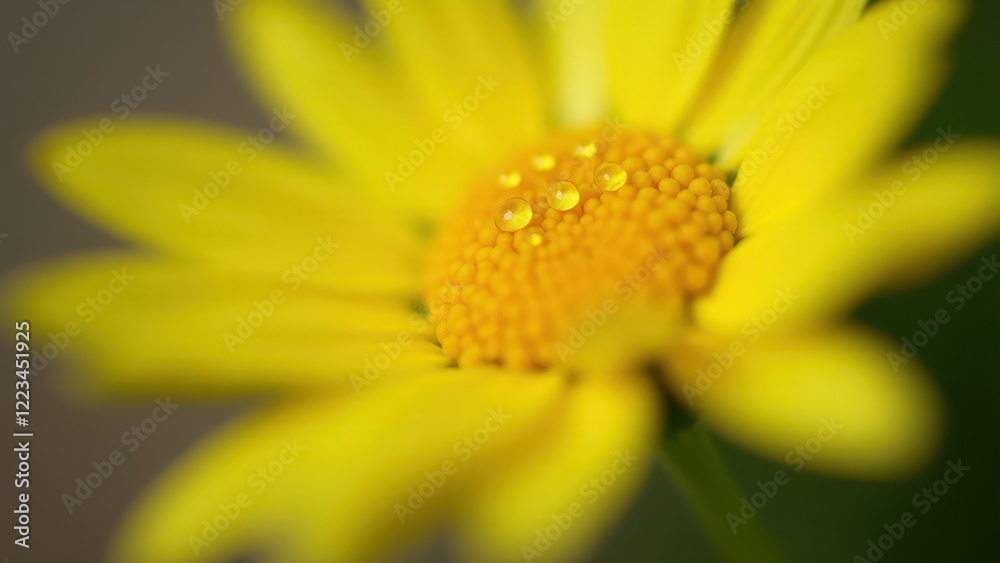 Fototapeta premium Macro photography of dewdrops on a yellow daisy petal
