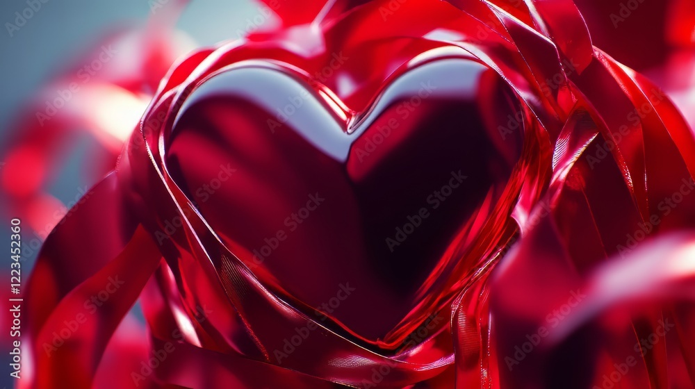 A glossy red heart, elegantly wrapped. A glossy red heart, elegantly wrapped.